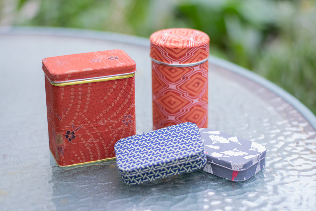 Tins Dressed in Kimono Fabric