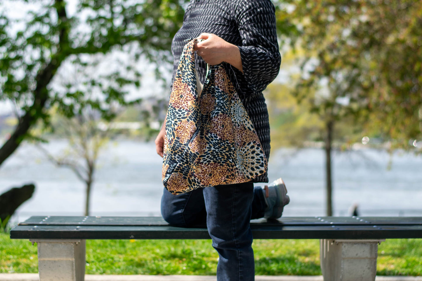 Reversible Azuma Sack Medium Made from Salvaged African Fabric B #0702004