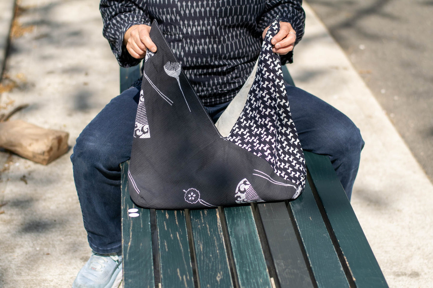 Reversible Azuma Sack Medium Made from Salvaged Japanese Fabric D #0702001