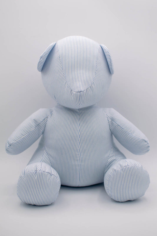 Eco-Friendly Blue Pinstripe Teddy Bear without Eyes #0801009
