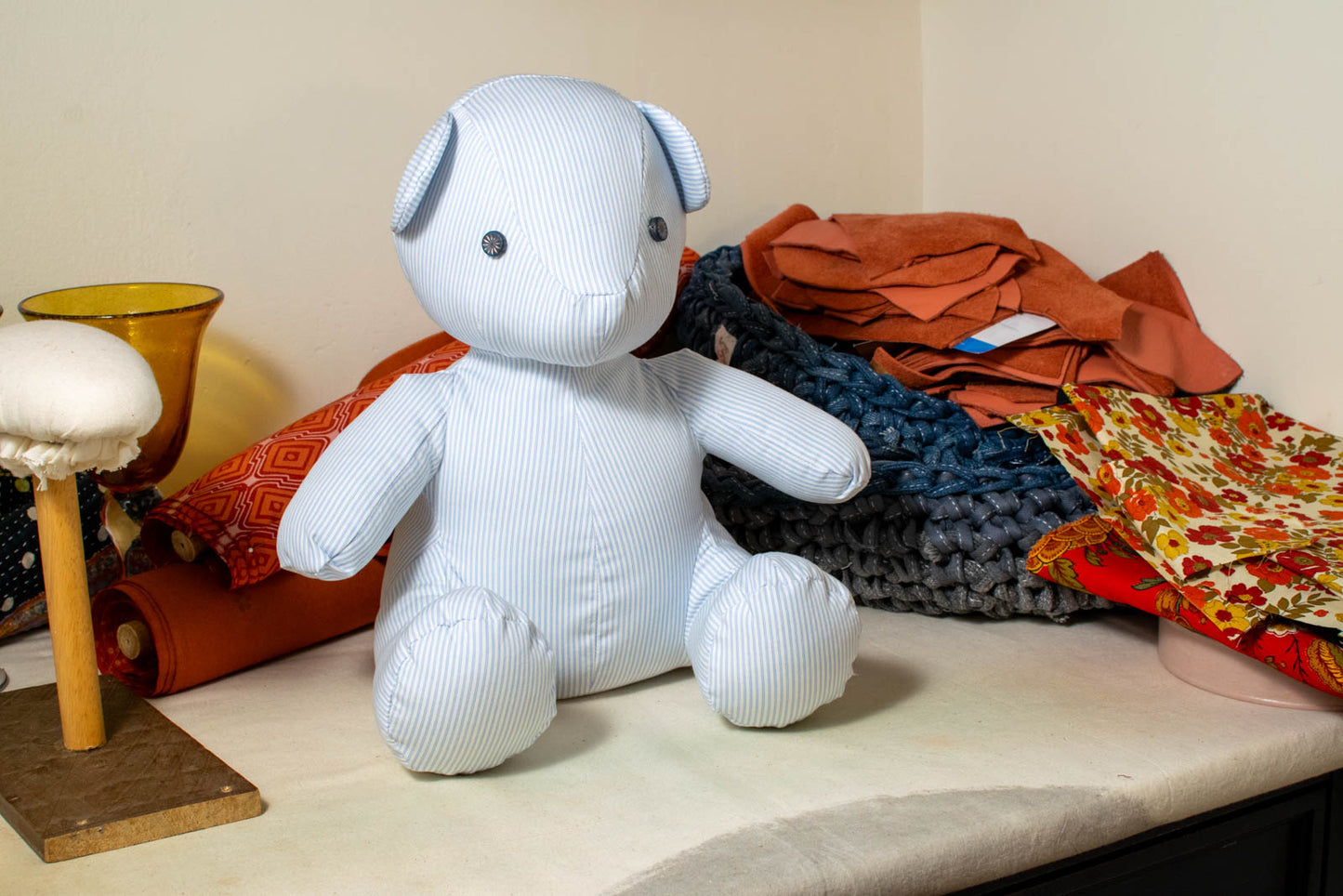 Blue Pinstripe Shirt Teddy Bear 1