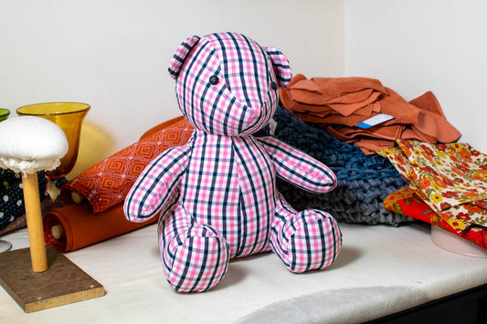 Blue and Pink Gingham Shirt Teddy Bear 1