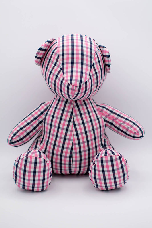 Eco-Friendly Blue&Pink Gingham Check Teddy Bear Without Eyes #0801011