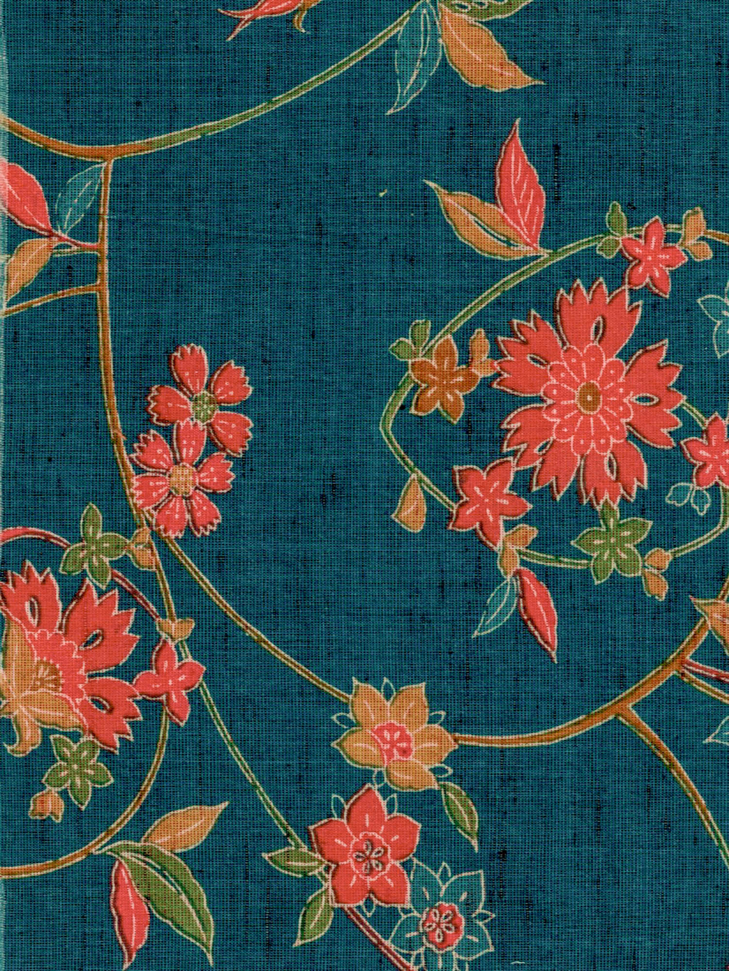 Flower on Blue Background Kimono Fabric