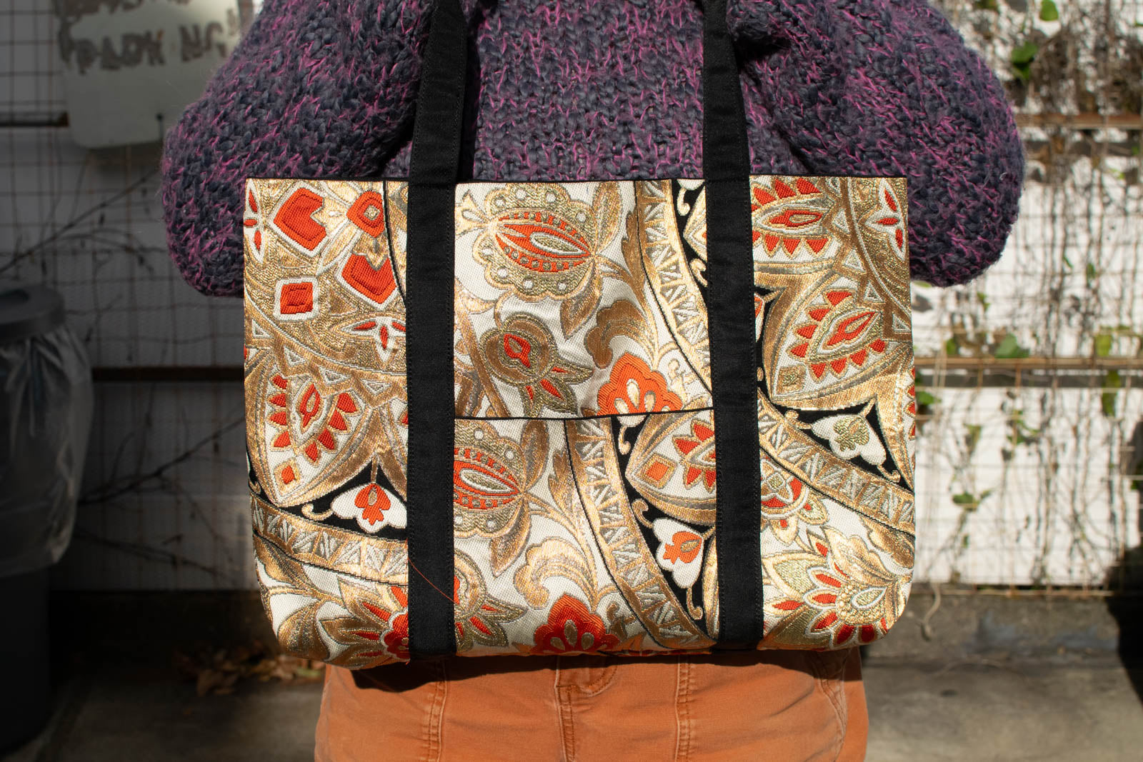 Gold and Orange Floral Obi Sash Tote-2