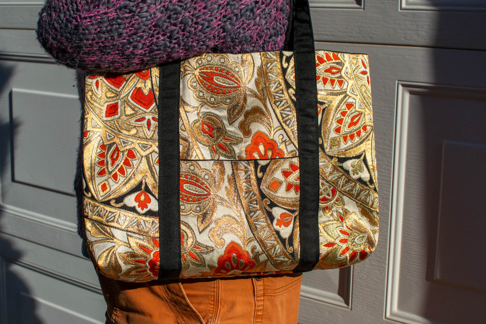 Gold and Orange Floral Obi Sash Tote-3