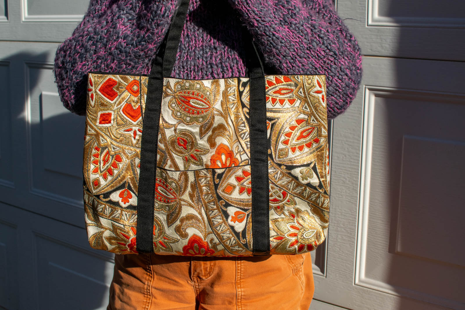 Gold and Orange Floral Obi Sash Tote-4