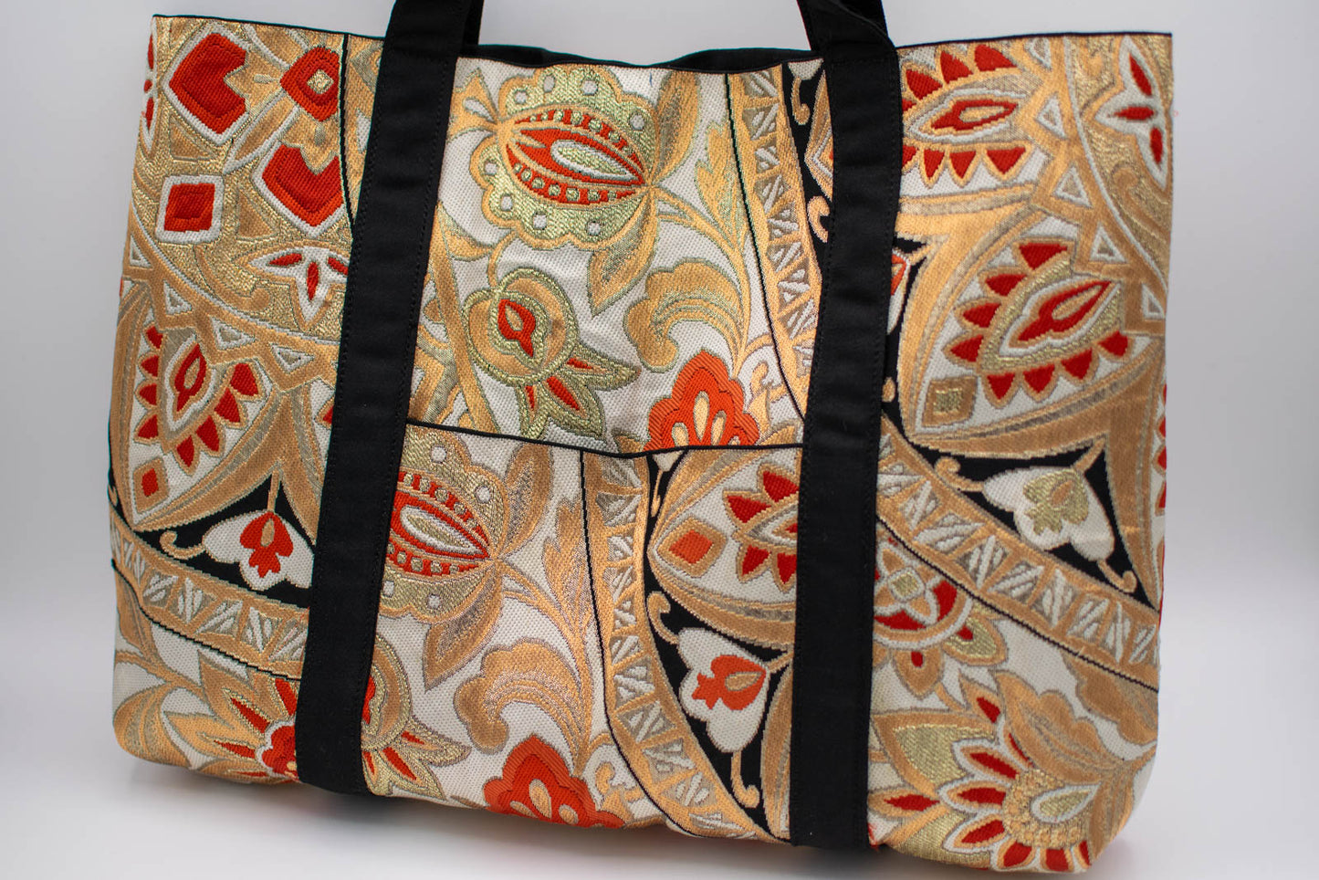Gold and Orange Floral Obi Sash Tote-5