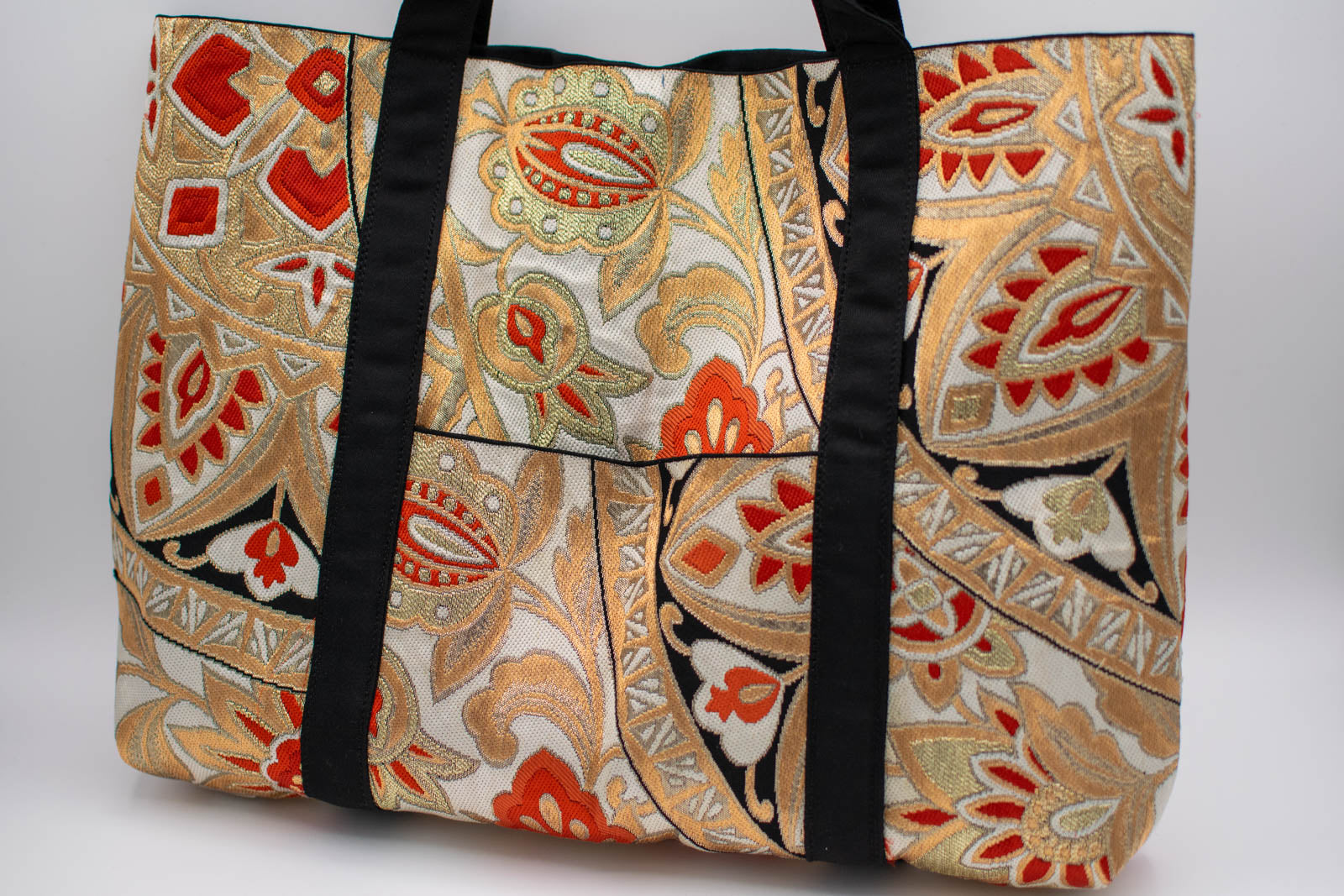Gold and Orange Floral Obi Sash Tote-5