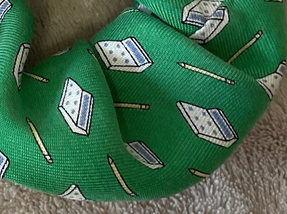 Scrunchie Made from A Necktie — Calculators and Pens on Green-4