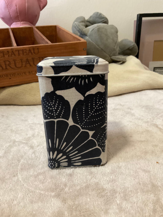 Salvaged Fabric Wrapped Tea Canister — Indigo Flower Kimono