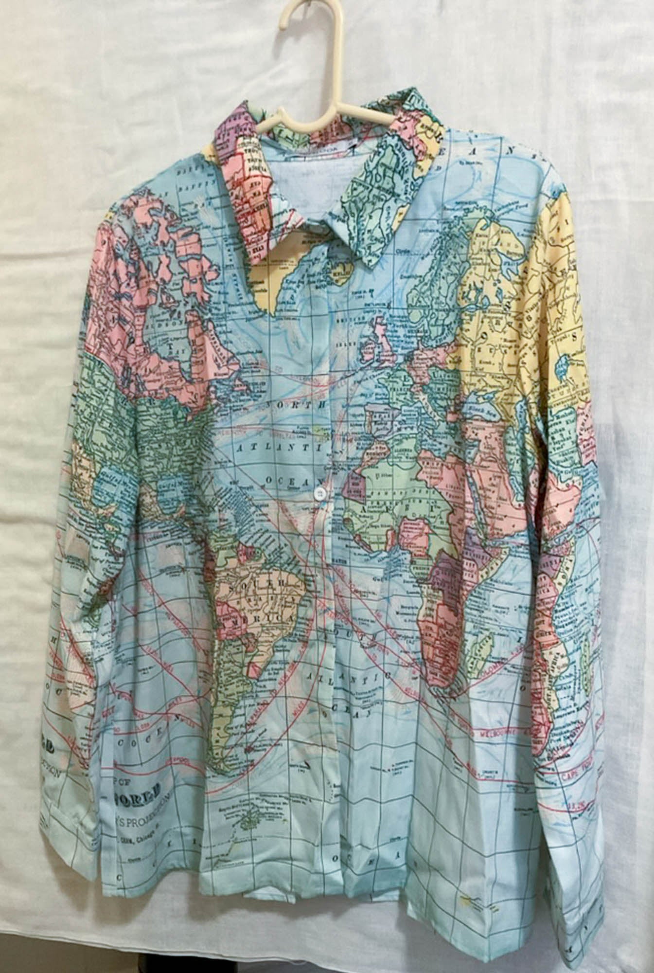 Reversible Shoulder Tie Sac Made from Salvaged Fabric — World Map