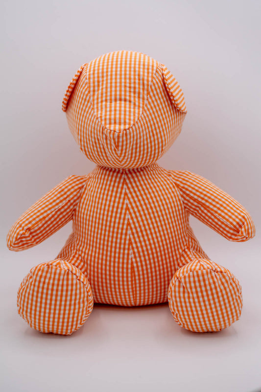 Eco-Friendly Orange Gingham Check Teddy Bear Without Eyes #0801007