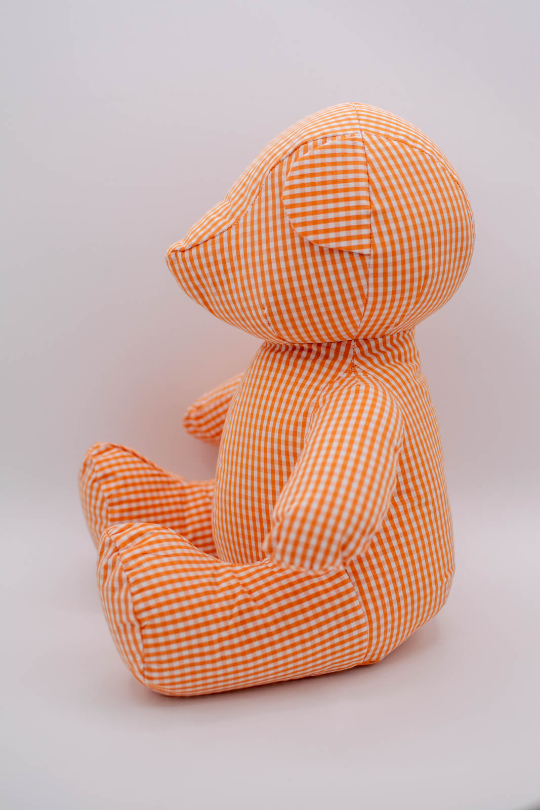 Eco-Friendly Orange Gingham Check Teddy Bear Without Eyes #0801007