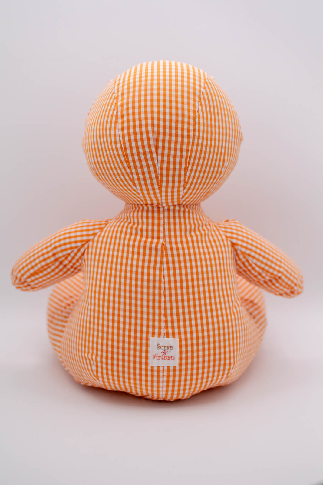 Eco-Friendly Orange Gingham Check Teddy Bear Without Eyes #0801007