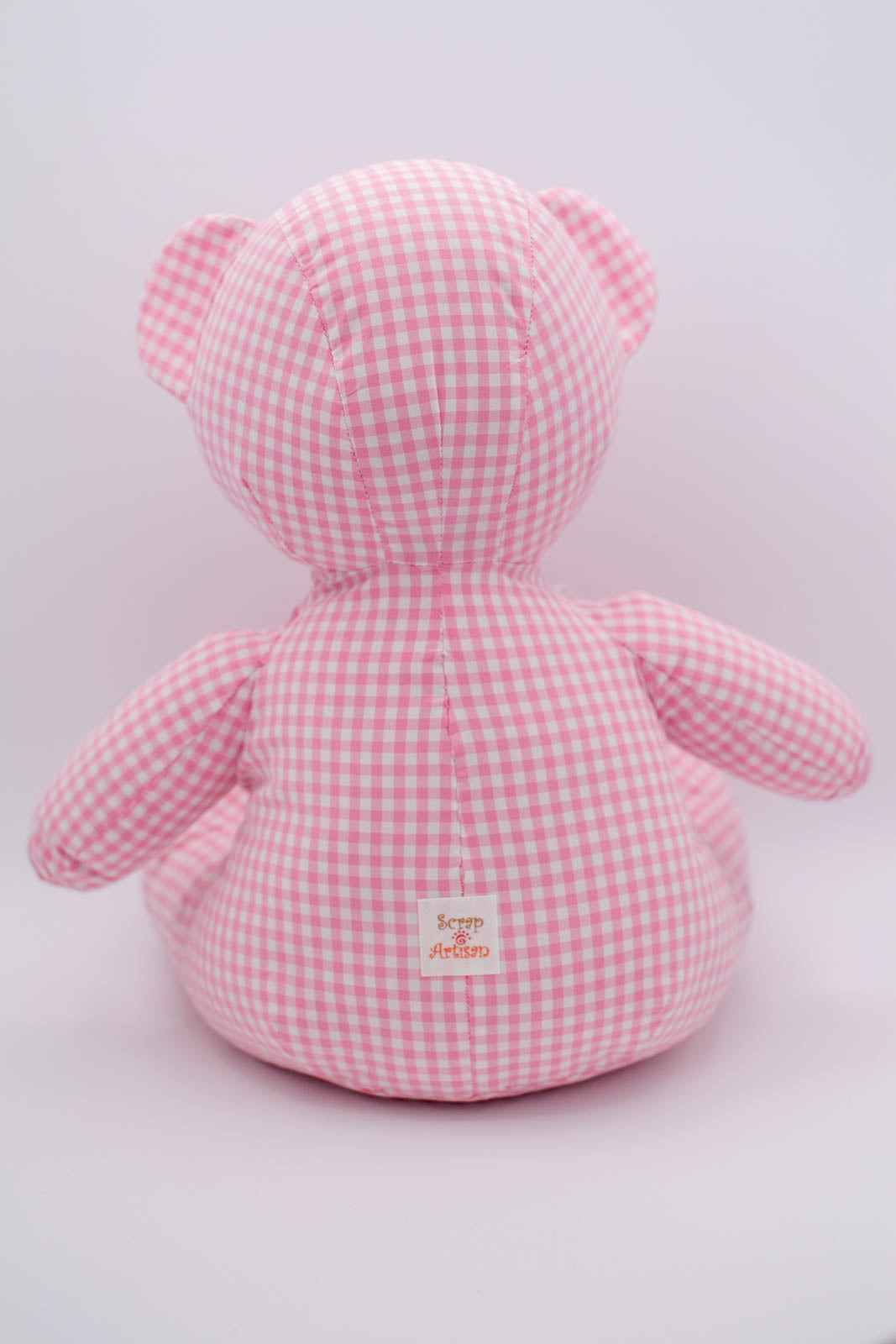 Eco-Friendly Pink Gingham Check Teddy Bear without Eyes #0801005