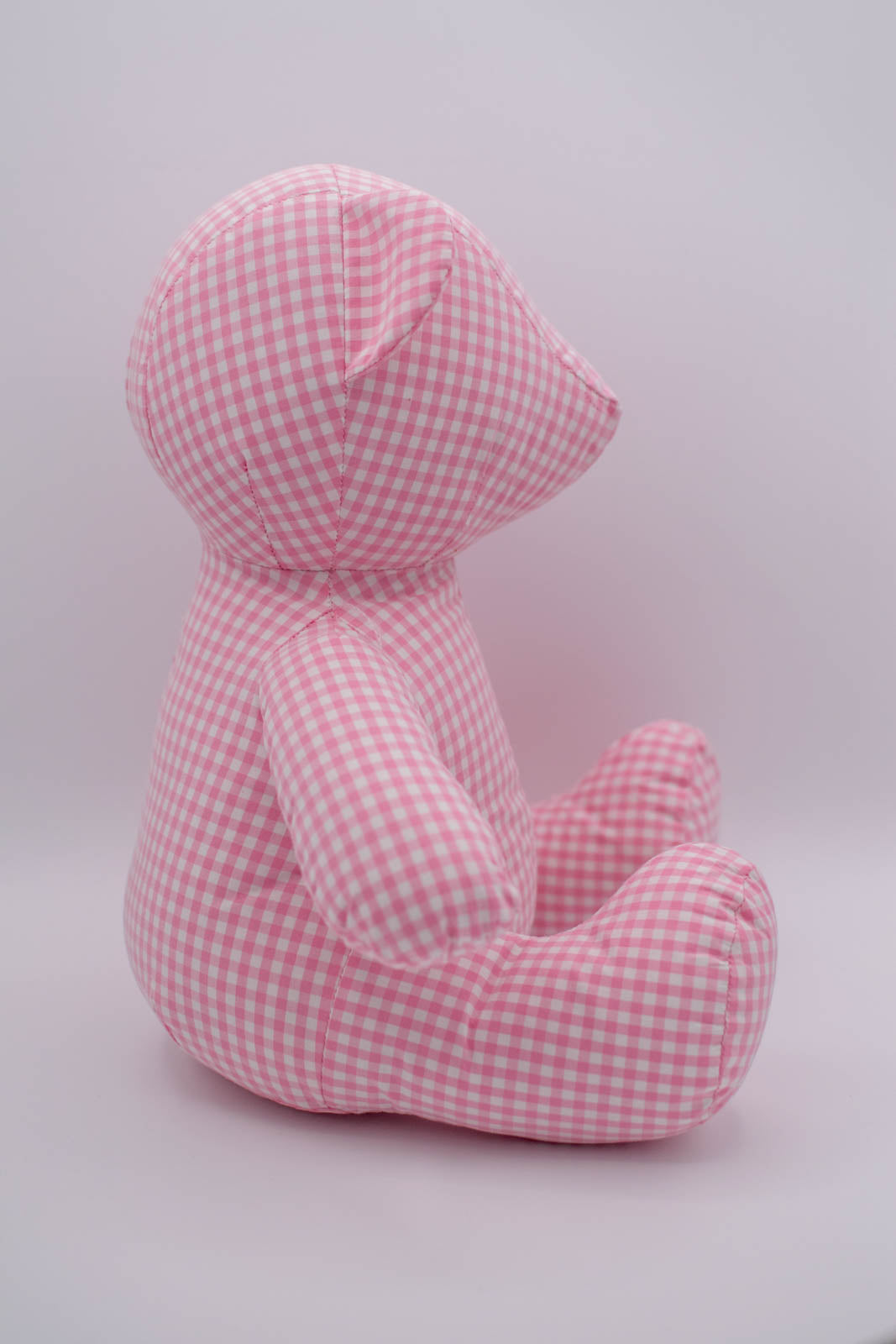 Eco-Friendly Pink Gingham Check Teddy Bear without Eyes #0801005