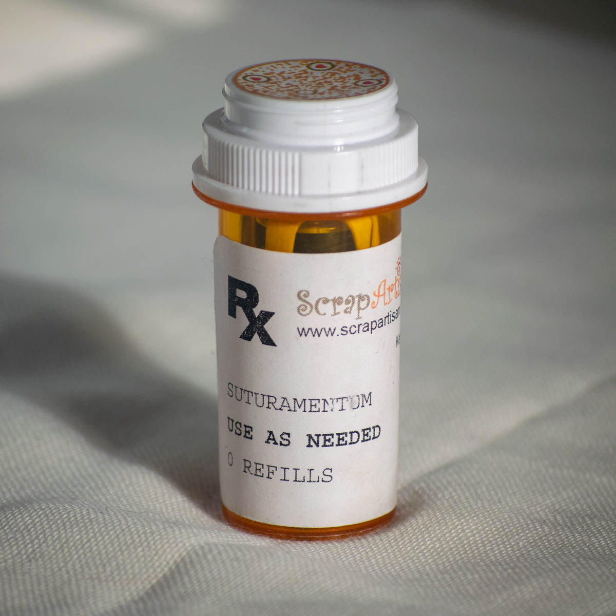 Upcycled Prescription Bottle Sewing Kit — Prescription Label, closed