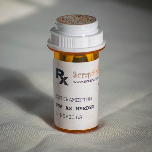 Upcycled Prescription Bottle Sewing Kit — Prescription Label, closed