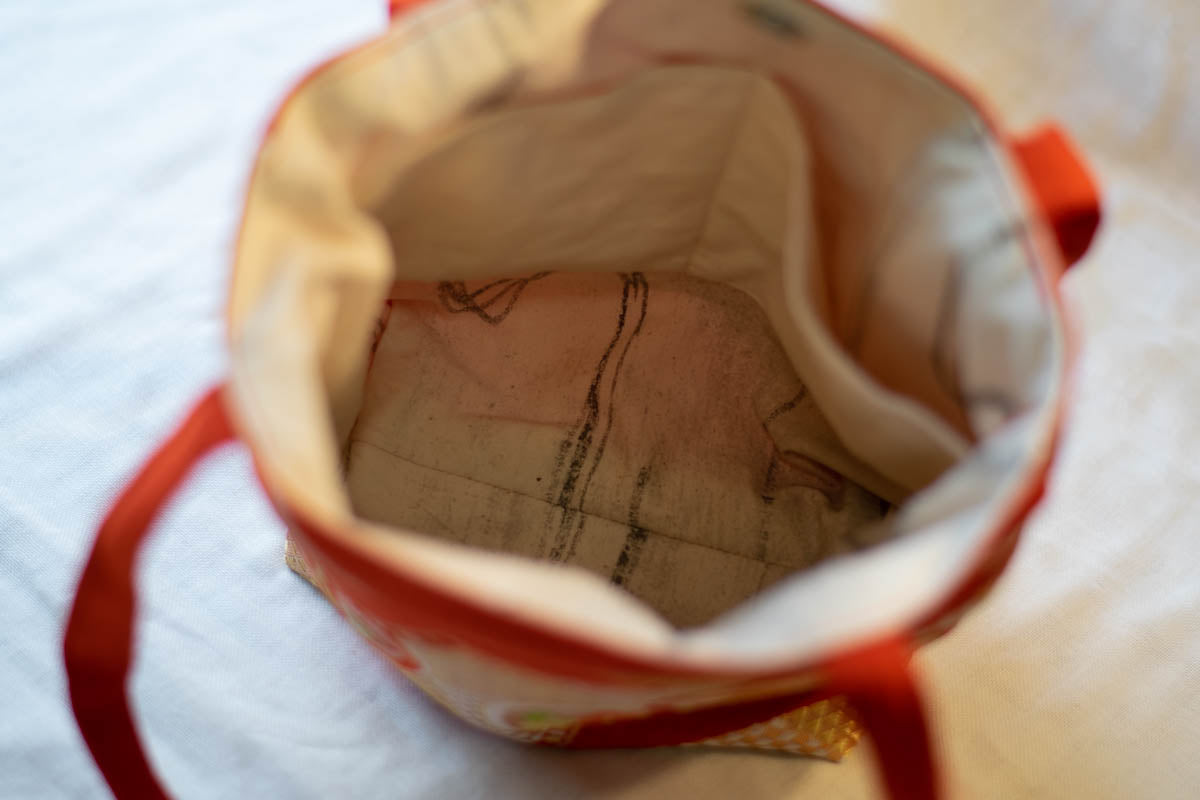 Silk Tote Bag Made from Salvaged Obi Sash Belt — Butterflies and Flowers, inside