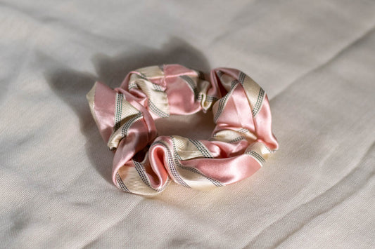 Scrunchie Made from A Necktie — Pink and White Stripes-1