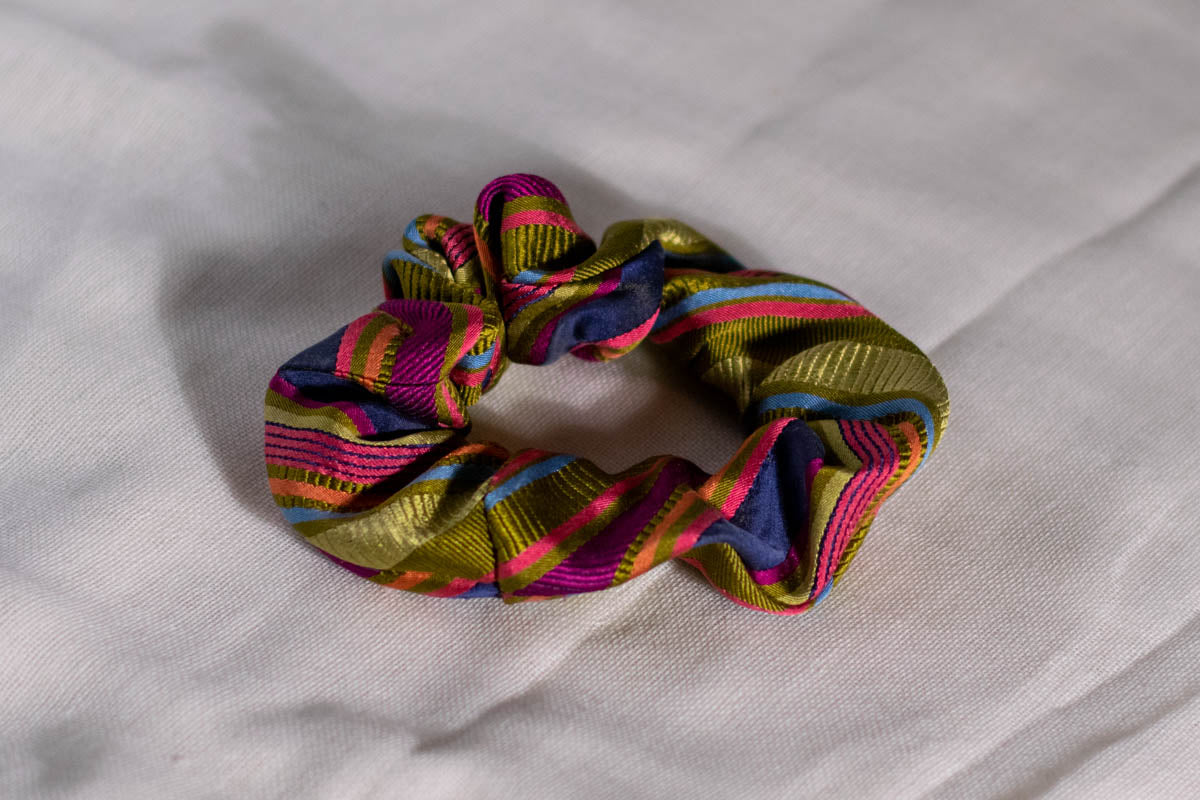 Scrunchie Made from A Necktie — Multicolor Stripes 2
