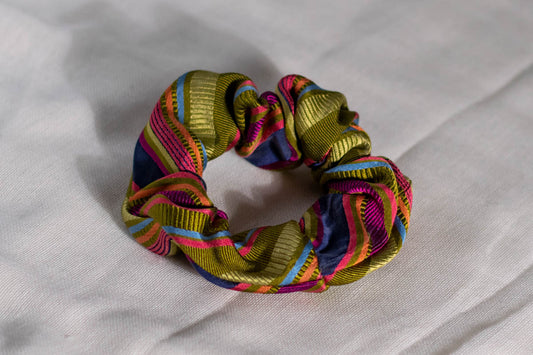 Scrunchie Made from A Necktie — Multicolor Stripes 1