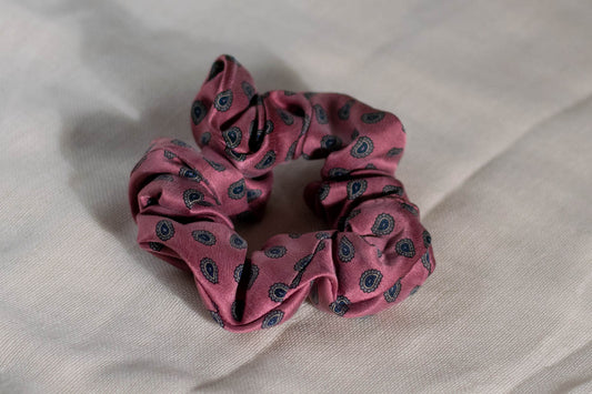 Scrunchie Made from A Necktie — Paisleys on Dusty Pink-1