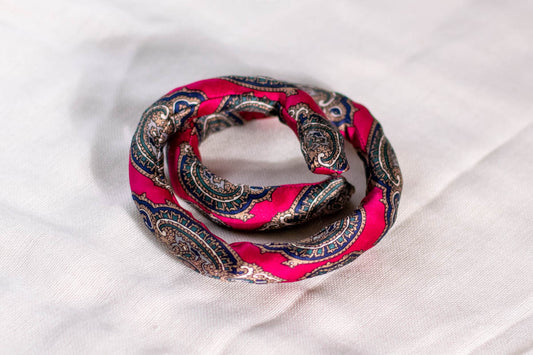 Spiral Lock Made from A Necktie — Paisley on Deep Rose-1