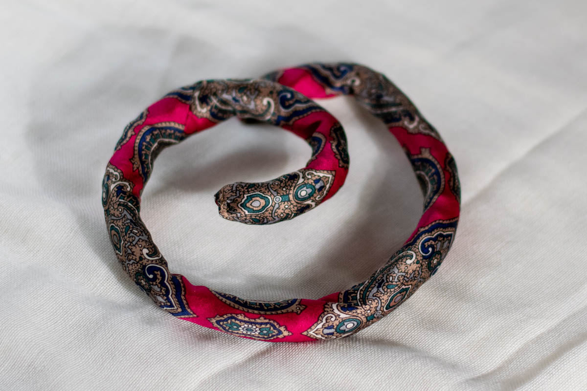 Spiral Lock Made from A Necktie — Paisley on Deep Rose-2