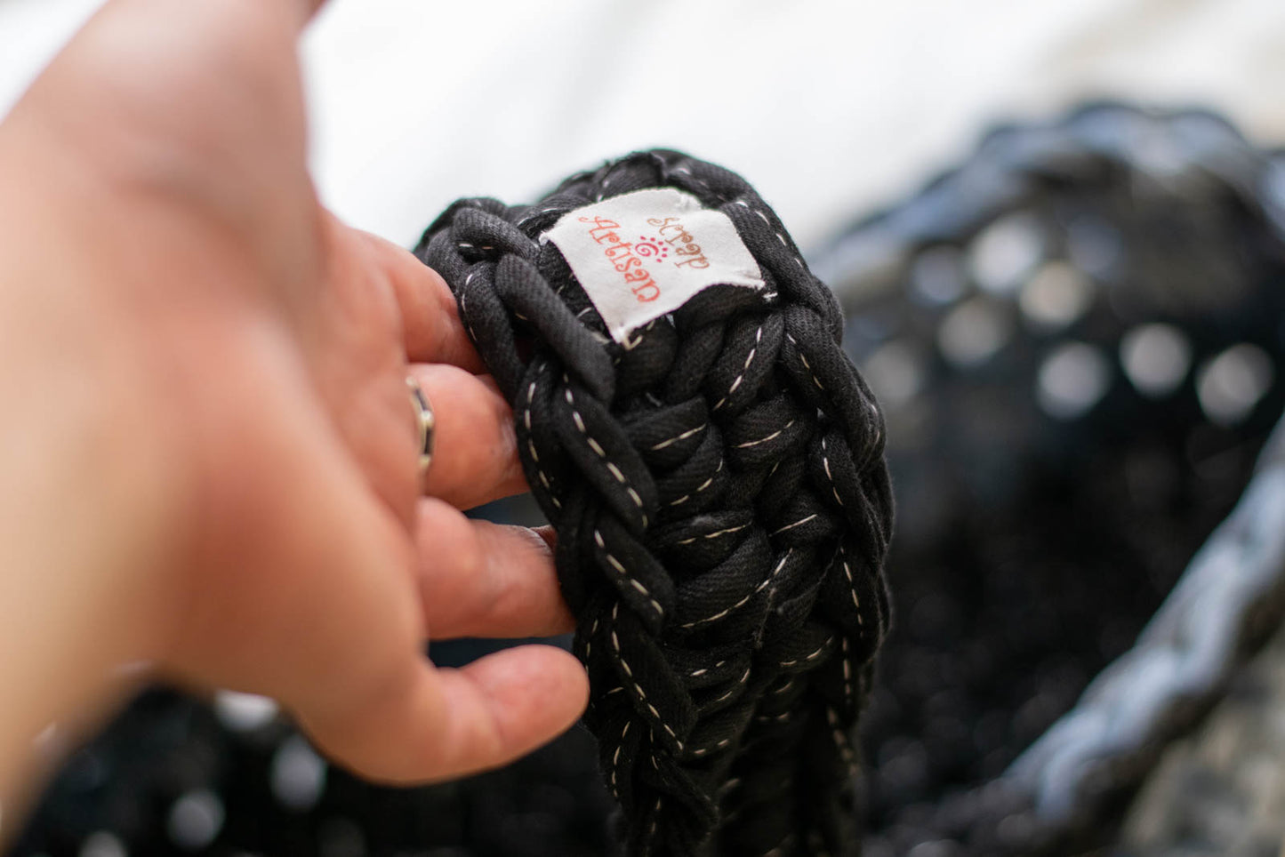 Eco Friendly Jean Basket — Long Oval Bread Basket, holding handle