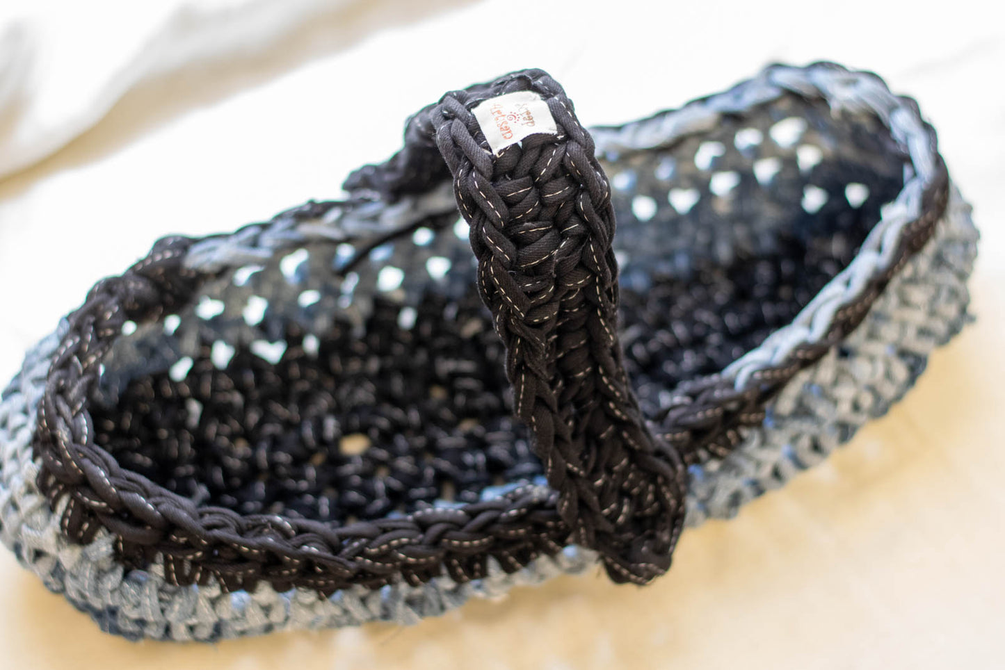 Eco Friendly Jean Basket — Long Oval Bread Basket, looking down 2