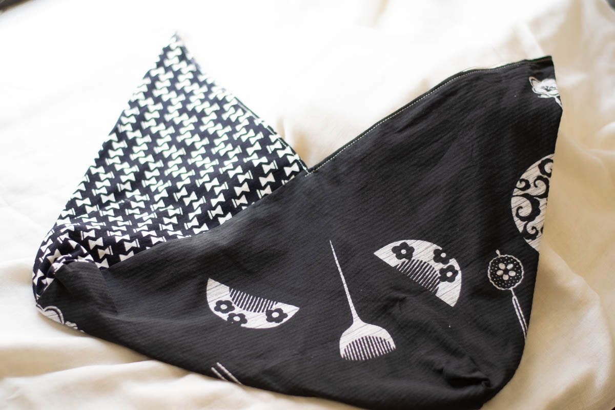 Reversible Azuma Tote Bag Medium Made from Salvaged Japanese Fabric D, outside untied-1