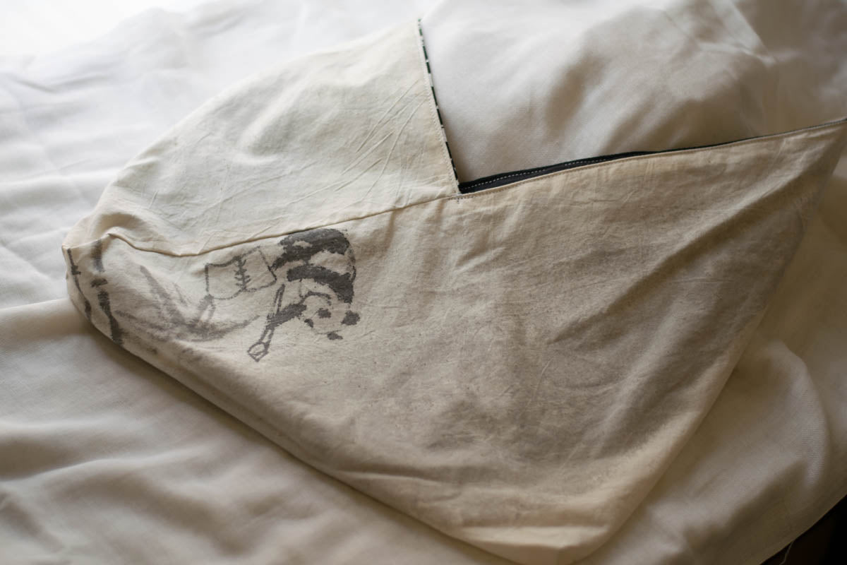 Reversible Azuma Tote Bag Medium Made from Salvaged Japanese Fabric D, inside, untied-2