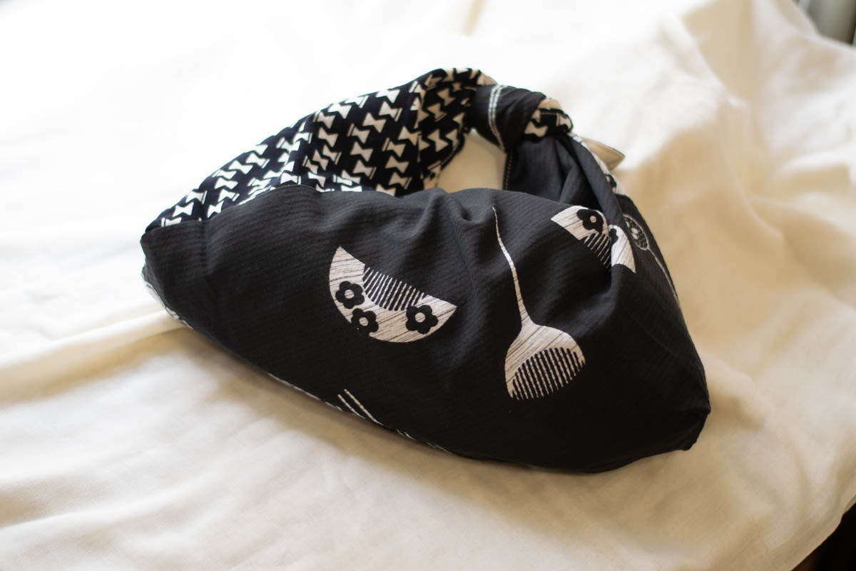 Reversible Azuma Tote Bag Medium Made from Salvaged Japanese Fabric D, outside, tied-2