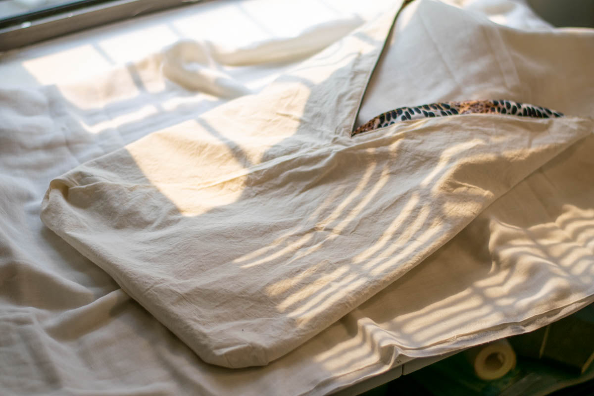 Reversible Azuma Sack Medium Made from Salvaged African Fabric B, inside, untied