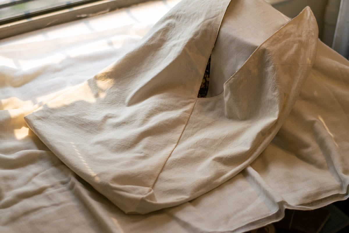 Reversible Azuma Sack Medium Made from Salvaged African Fabric D, untied, inside