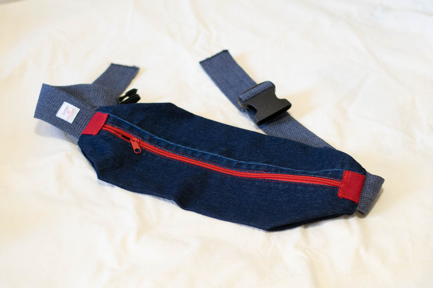 Denim Sling Bag Red Zipper-1