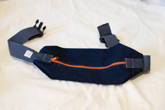 Sling Bag/Waist Pouch Made from Reclaimed Materials — Orange Zipper