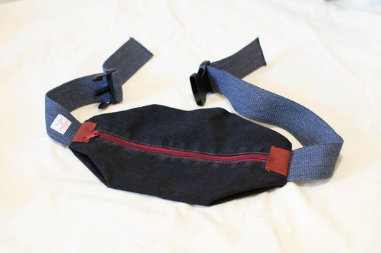 Sling Bag/Waist Pouch Made from Reclaimed Materials — Maroon Zipper and Brick Red Fabric