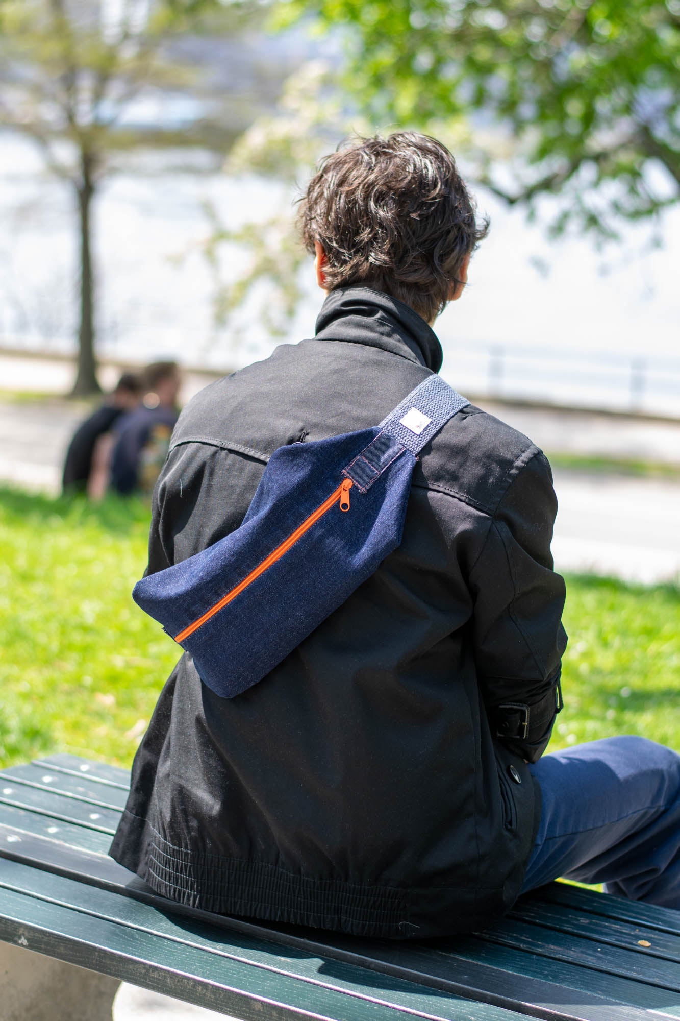 Sling Bag/Waist Pouch Made from Reclaimed Materials — Orange Zipper