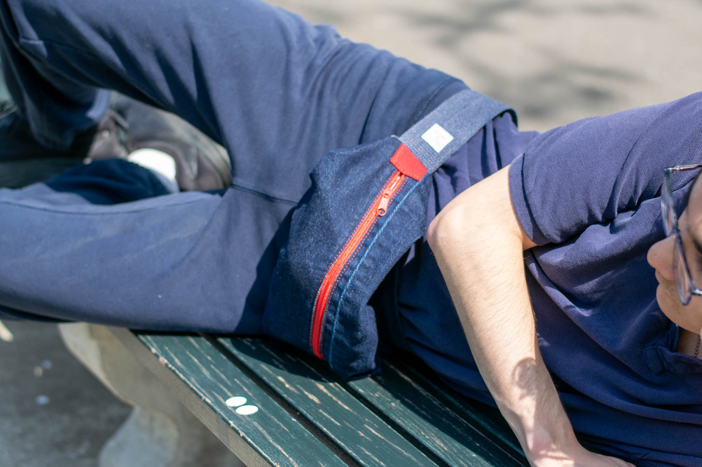 Denim Sling Bag Red Zipper-4