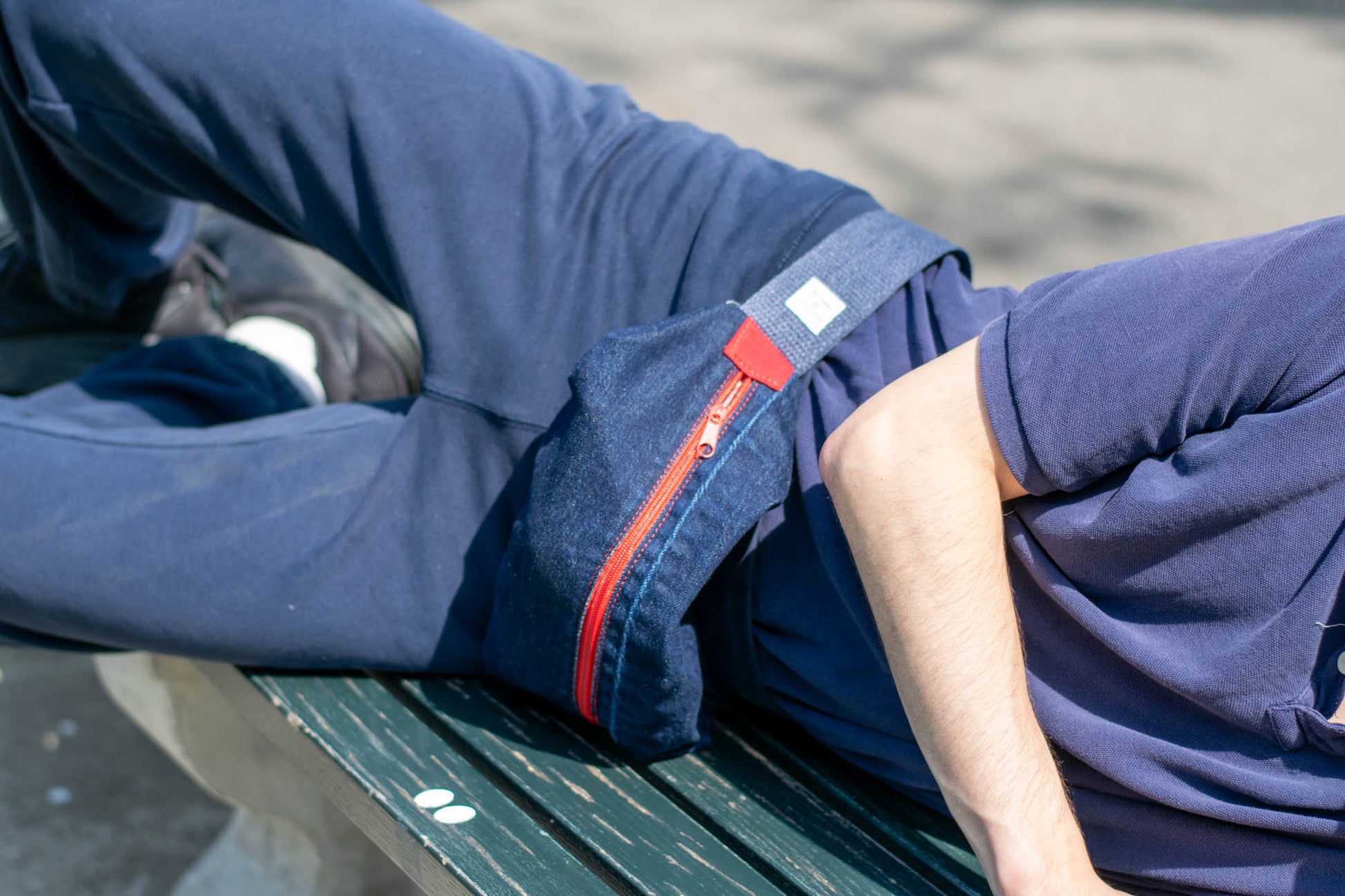 Denim Sling Bag Red Zipper-3