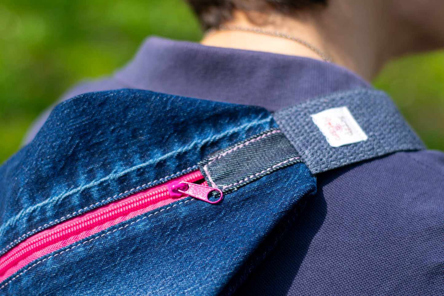 Denim Sling Bag Pink Zipper-5