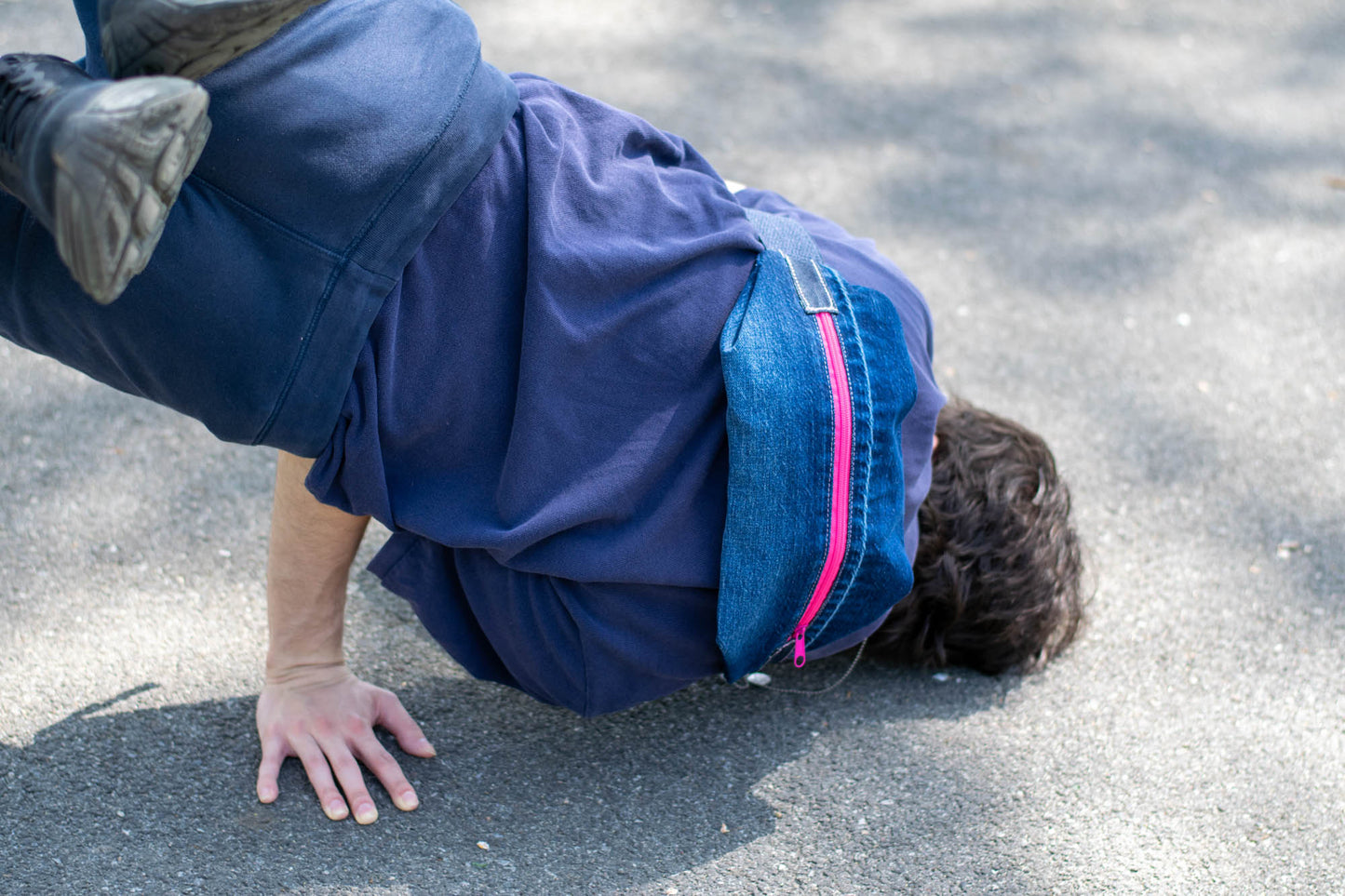 Denim Sling Bag Pink Zipper-4