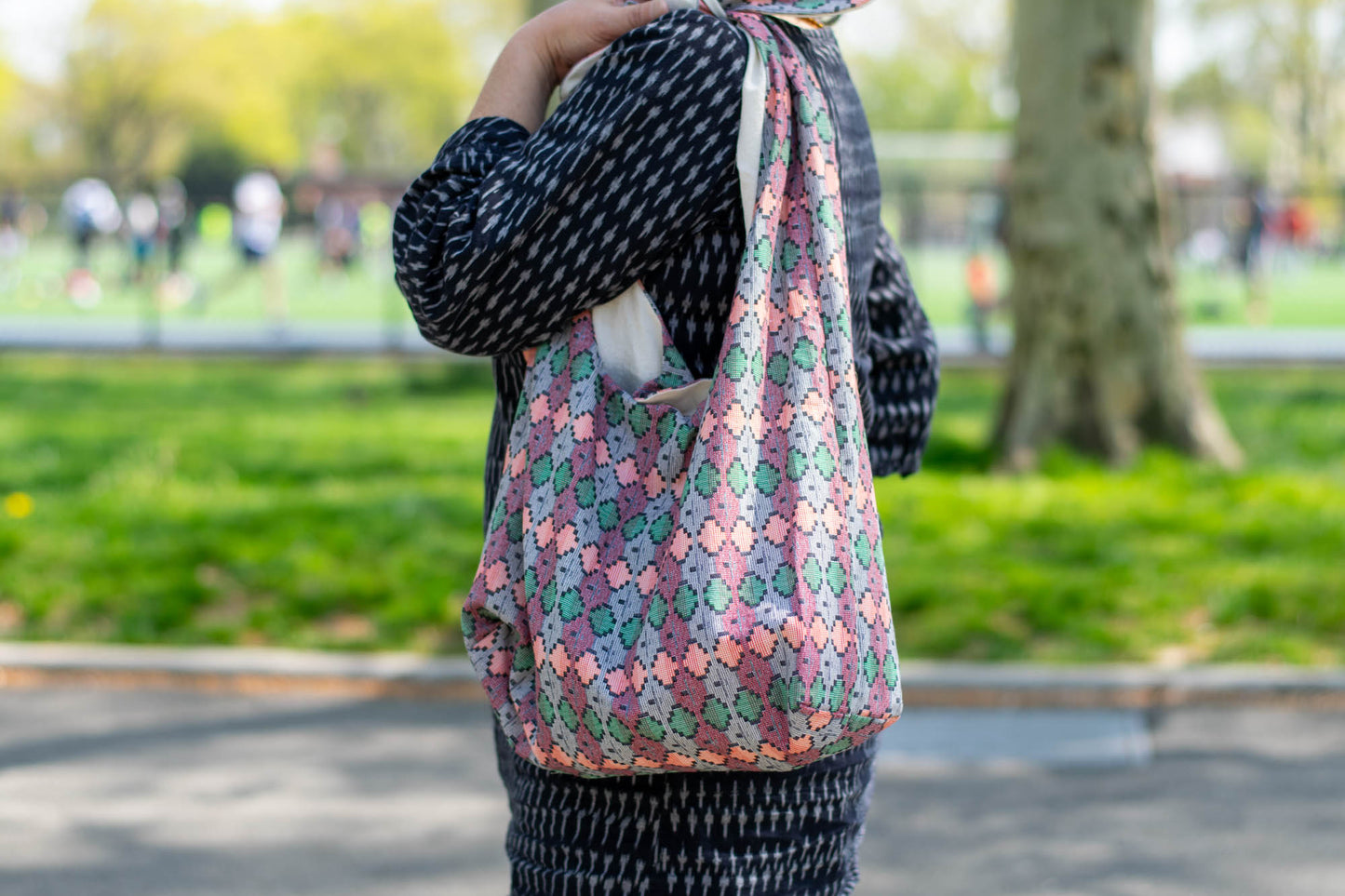 Reversible Shoulder Tie Sac Made from Salvaged Fabric — Nepali Tribal Print