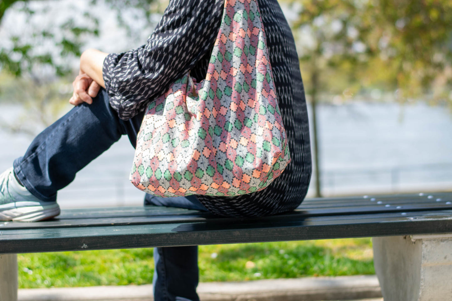 Reversible Shoulder Tie Sac Made from Salvaged Fabric — Nepali Tribal Print