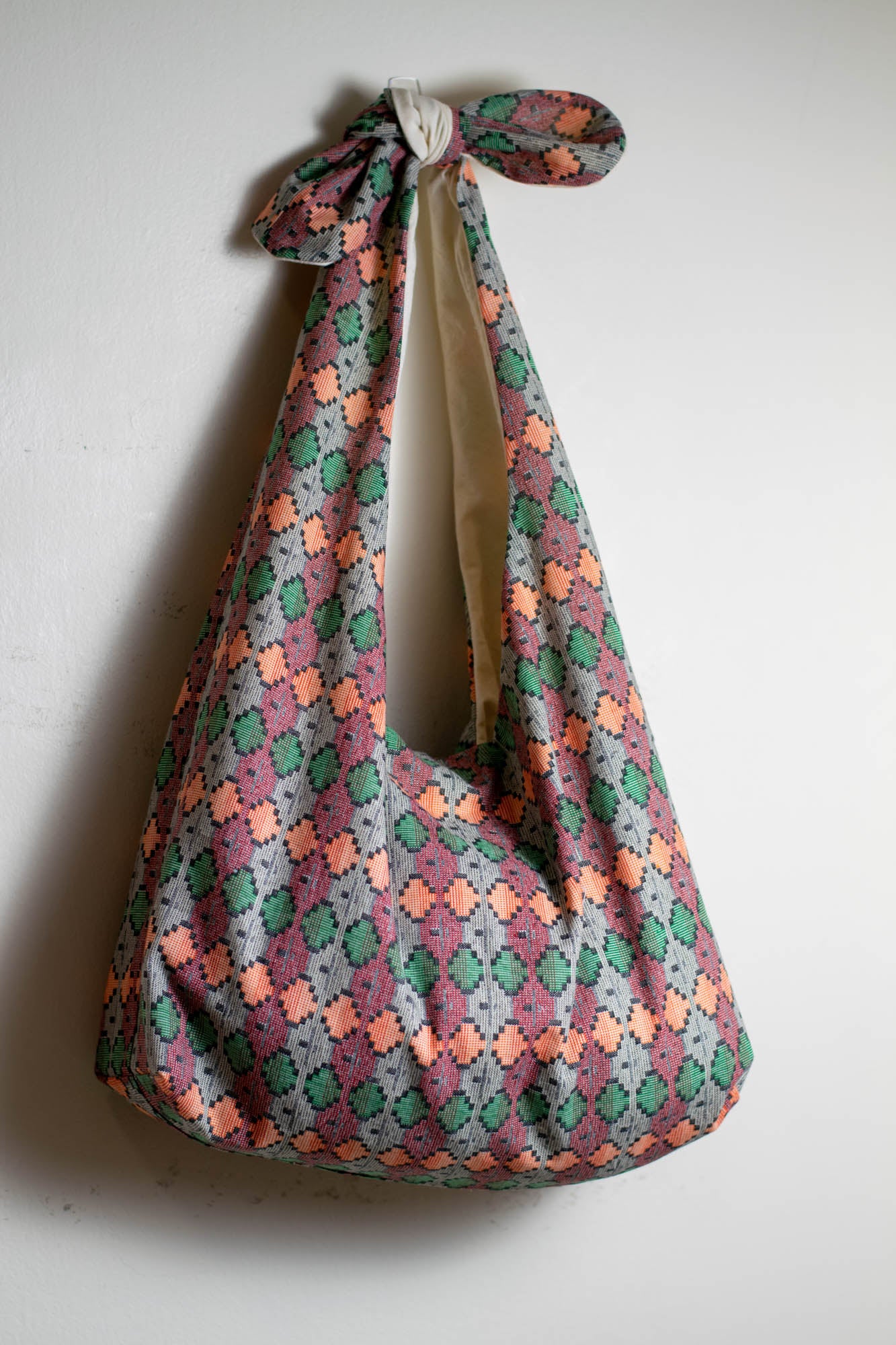 Reversible Shoulder Tie Sac Made from Salvaged Fabric — Nepali Tribal Print