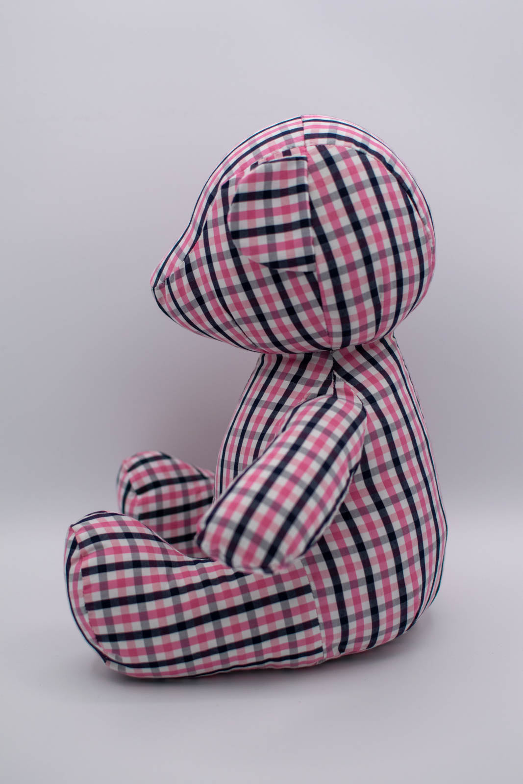 Eco-Friendly Blue&Pink Gingham Check Teddy Bear Without Eyes #0801011