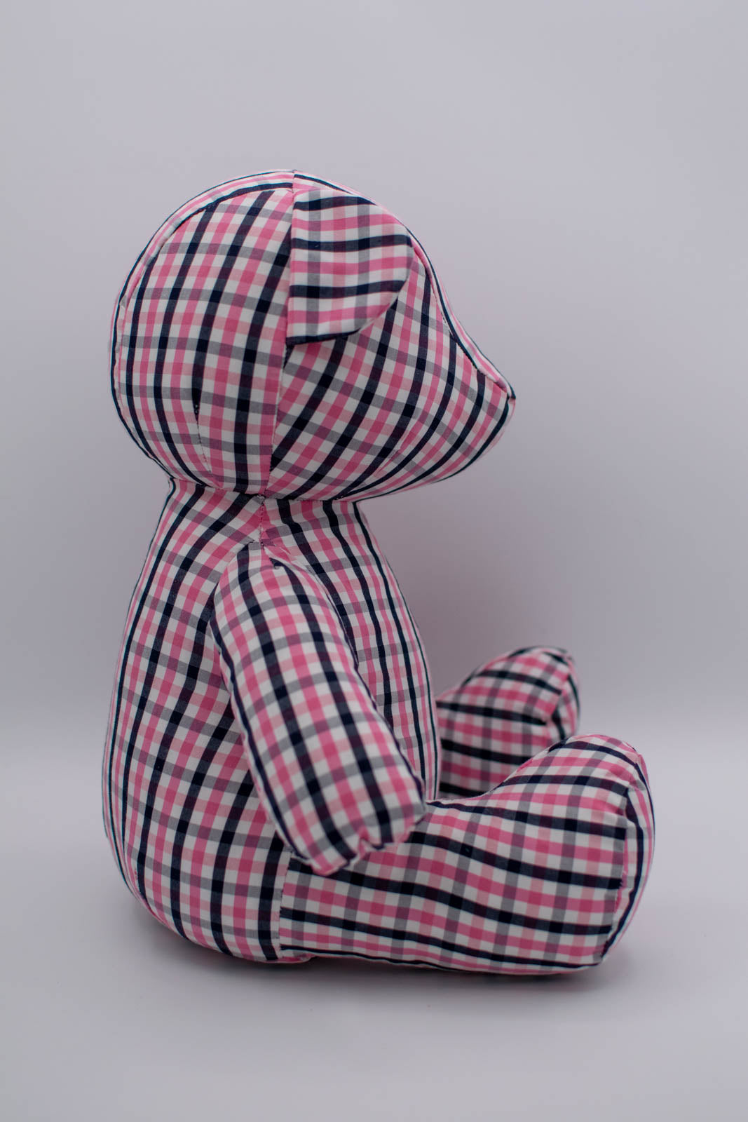 Eco-Friendly Blue&Pink Gingham Check Teddy Bear Without Eyes #0801011